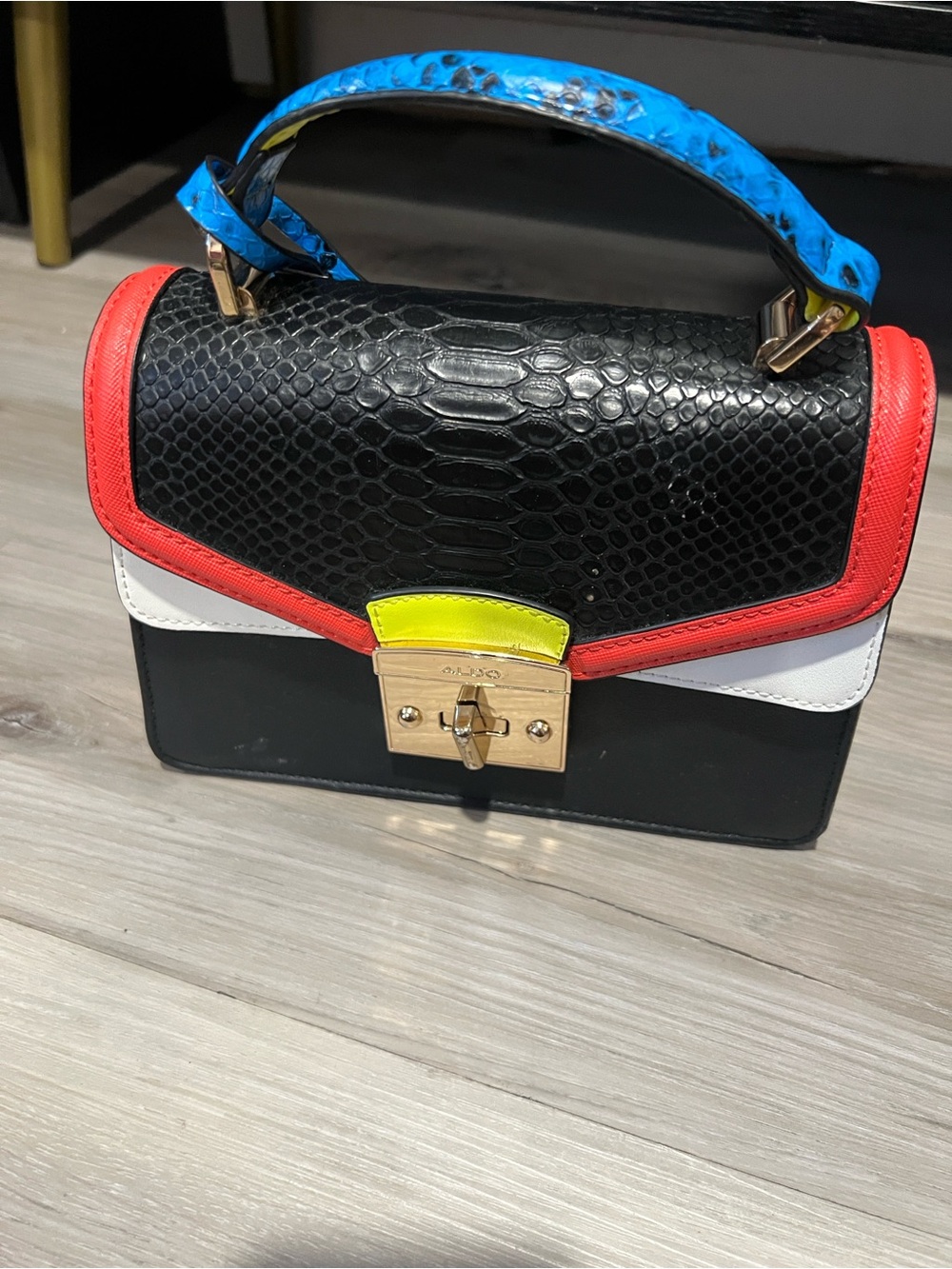 ALDO Black Colorblock Top-Handle Satchel with Yellow, Red & White Accents - Picture 4 of 4